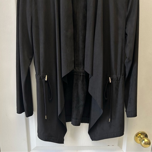 Zara Black Faux Suede Draped Waterfall Blazer Moto Jacket Open Front Size XS - Picture 5 of 14